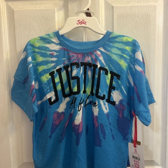 NWT Justice Girls T-shirt+ Short Outfit Set, Size Small (7/8) TIE DYE Turquoise - Picture 9 of 16